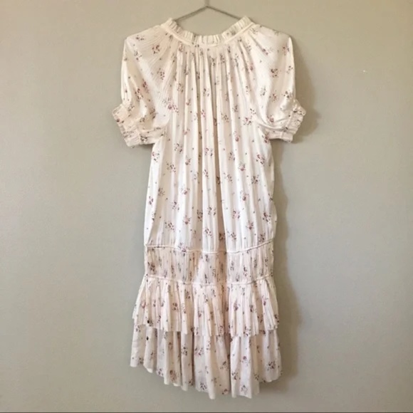 ULLA JOHNSON Pleated Mini Dress Floral Cream/Pink 4 - Picture 4 of 9